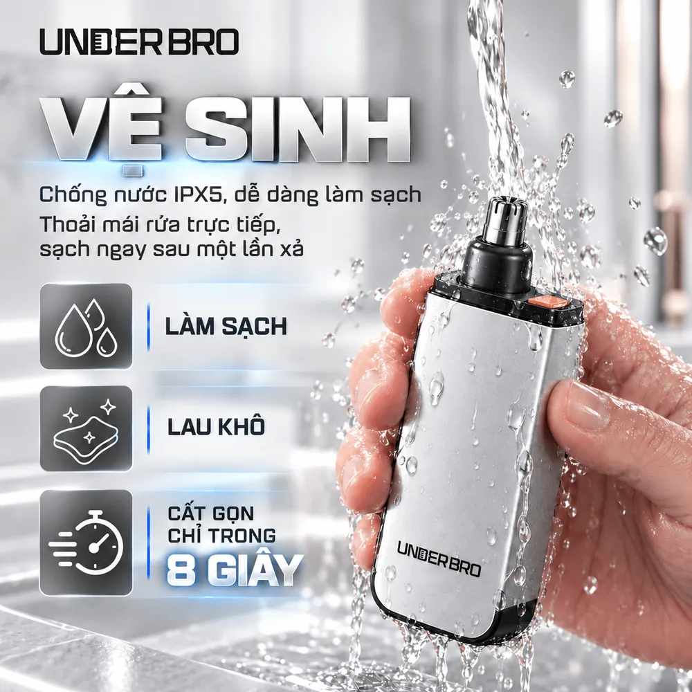 Máy tỉa lông mũi N2 chống nước IPX5 rửa trực tiếp dưới vòi nước